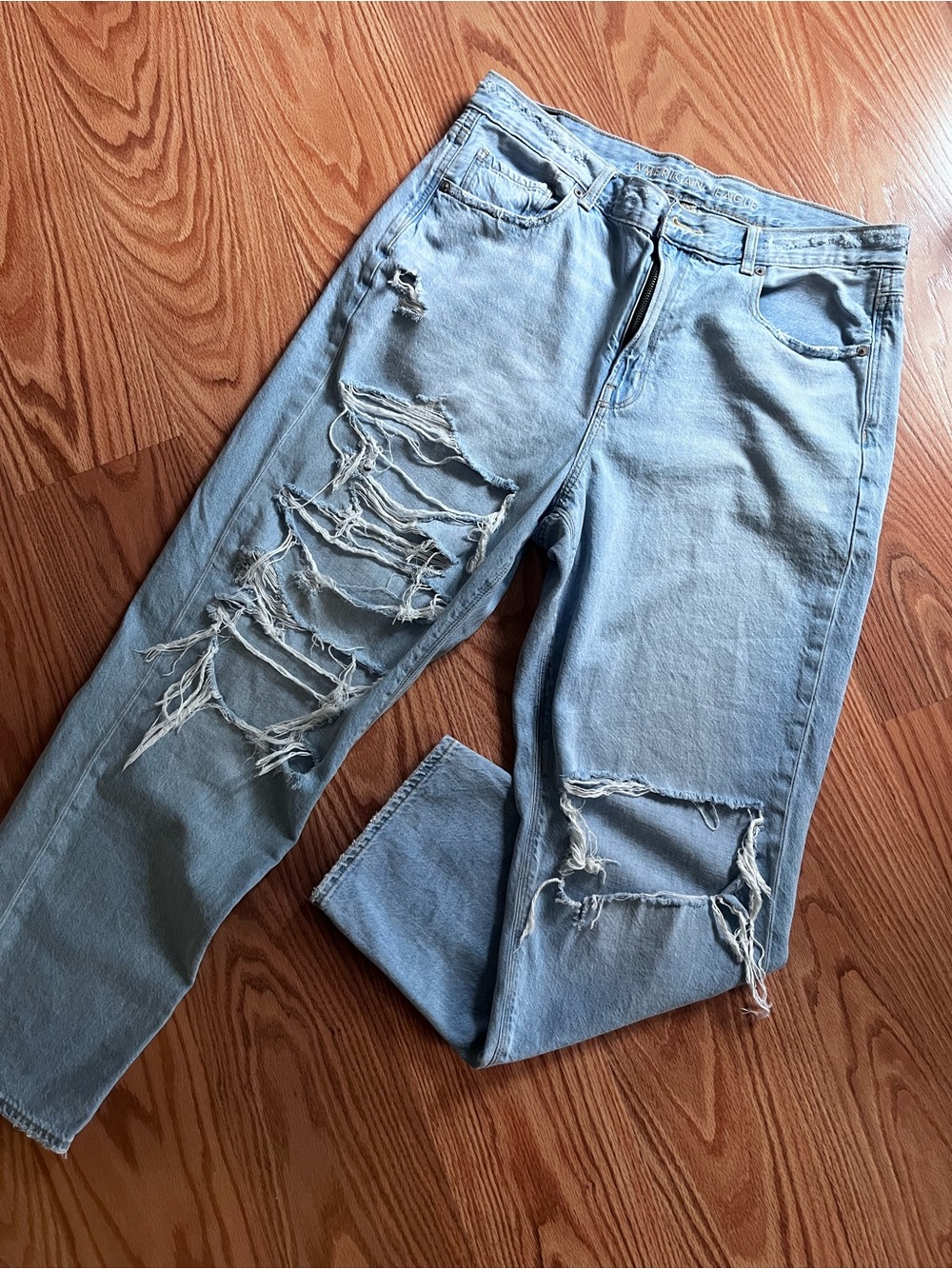 American Eagle Outfitters Light Blue Distressed Slim Straight Jeans